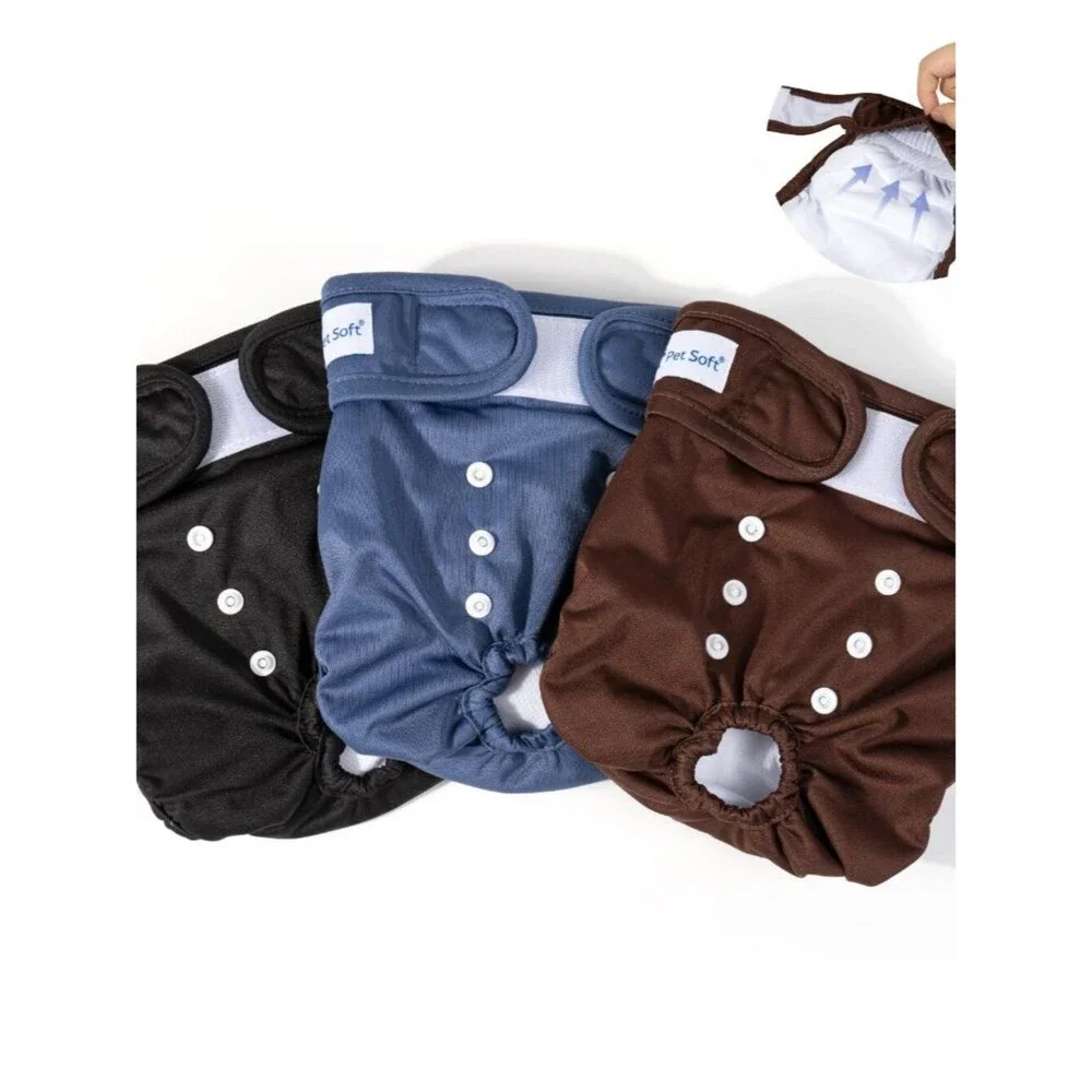 Pet Soft Washable Female Diapers (3 Pack) Comfort Reusable M